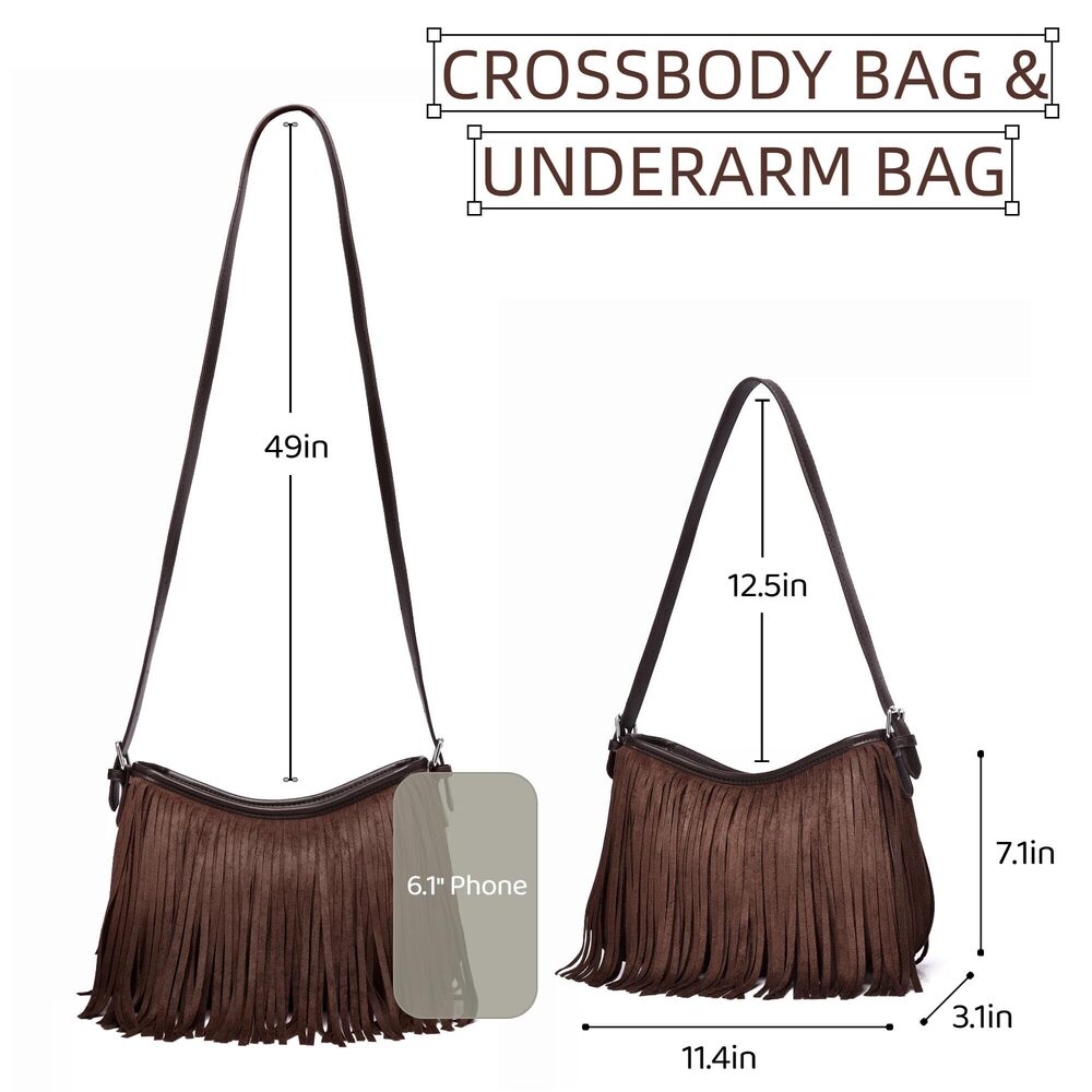 4202 Fringe Shoulder Bag Underarm Suede Western Hobo Purses and Handbags - Picture 4 of 7